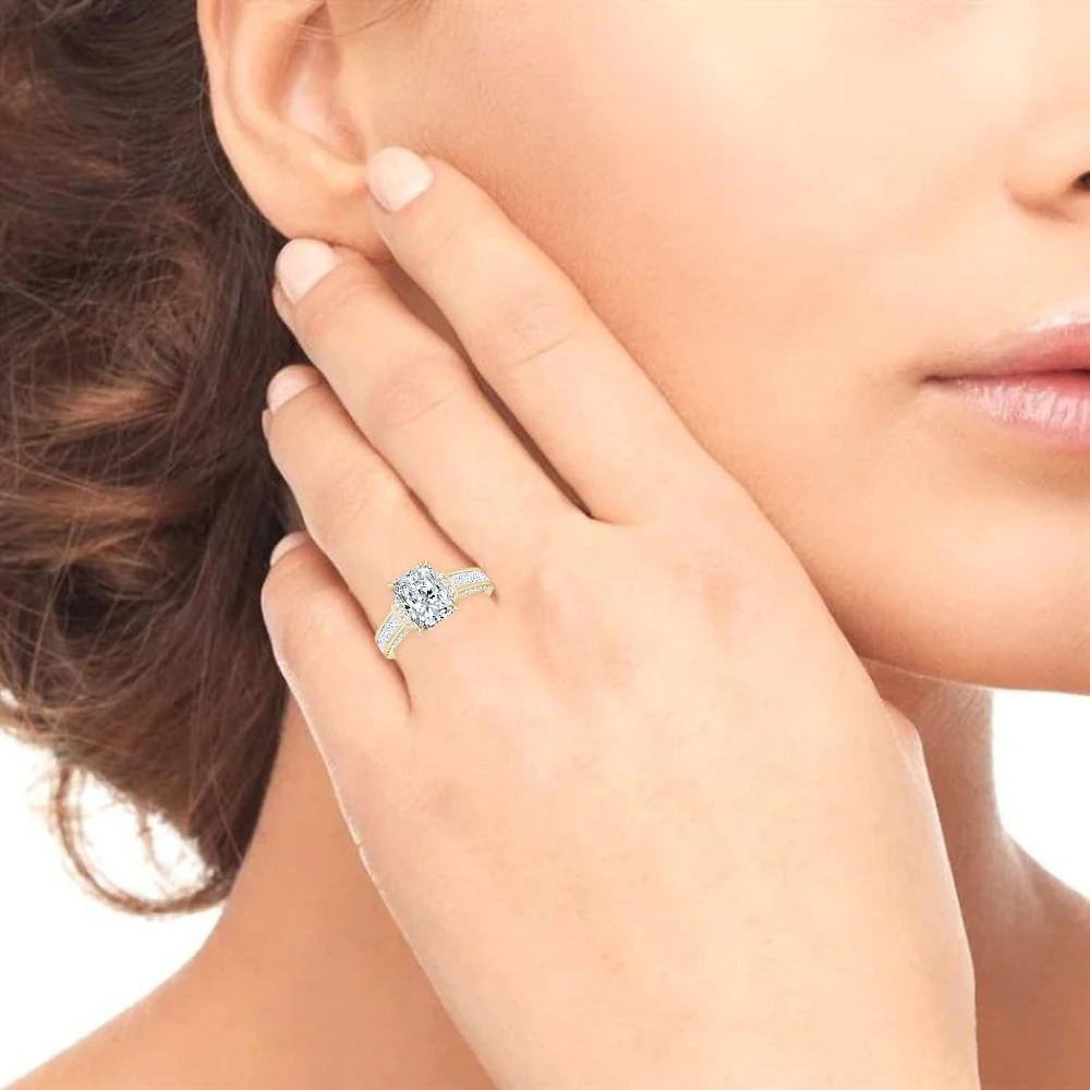 925 Silver Square Moissanite Engagement Ring for Women
