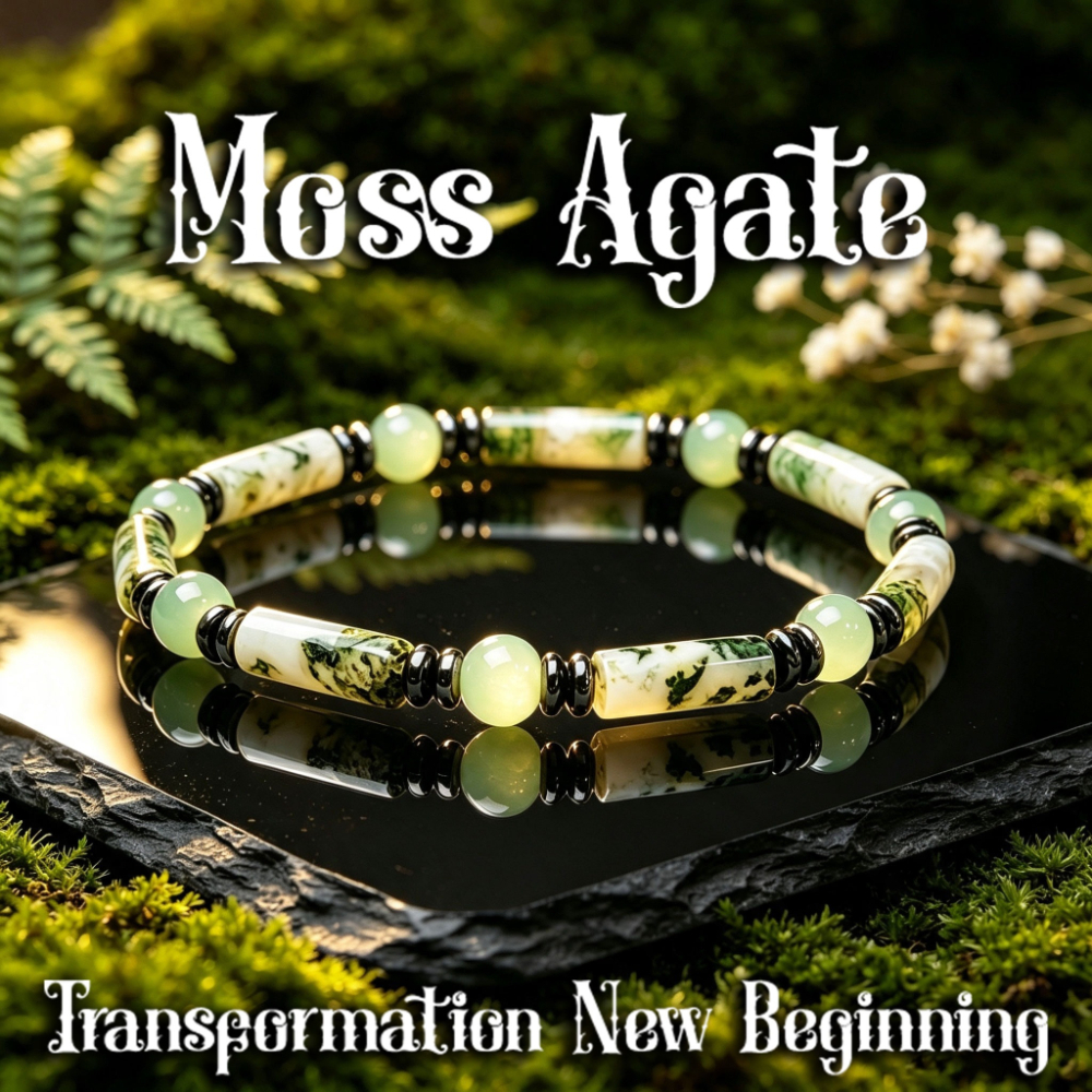TEMU Natural Moss Agate Beaded Bracelet, Transformation And Bracelet, Boho Versatile Jewelry Gift For Men And Women