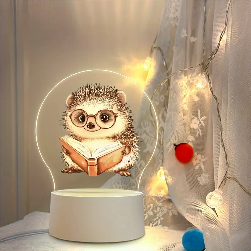 1pc hedgehog night light cute hedgehog reading with glasses usb powered led bedside lamp warm white light for bedroom living room study birthday housewarming gift for book lovers home decor safe low voltage 36v ideal adults Product details 6
