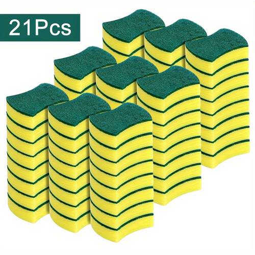 21pcs multi purpose cleaning sponges double sided scouring pad for household dishwashing kitchen use durable anti scratch super absorbent polyester material