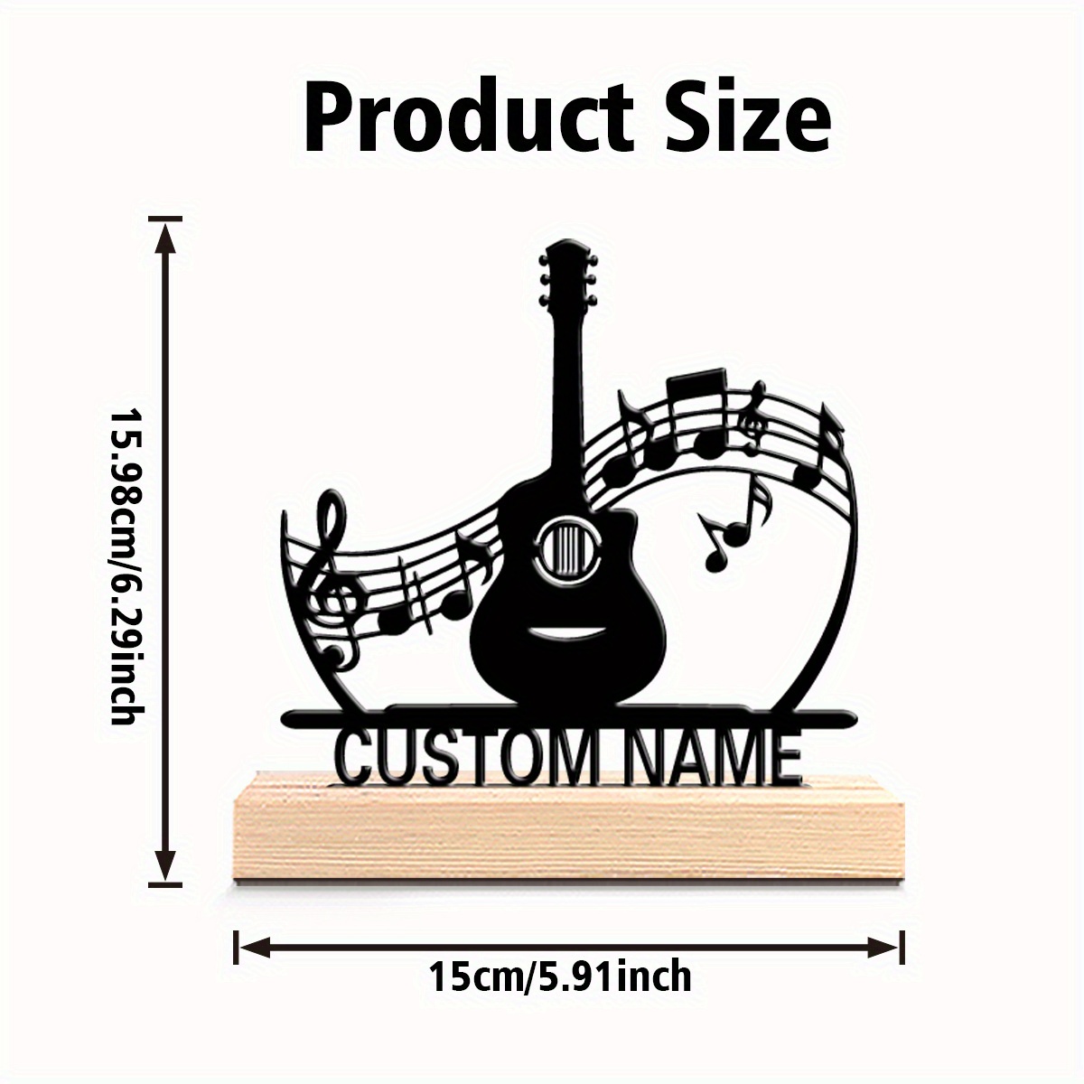 TEMU 1 pièce Nouveau Design Statue Métallique Personnalisée de Note de Musique avec Base en Bois, Décoration de Table pour de la Musique, Cadeau avec