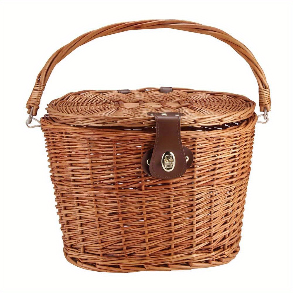 Brown Bamboo Woven Bicycle Basket - Handmade Natural Rattan, Storage Basket, Picnic Shopping Bicycle Basket, Outdoor Cycling Accessories