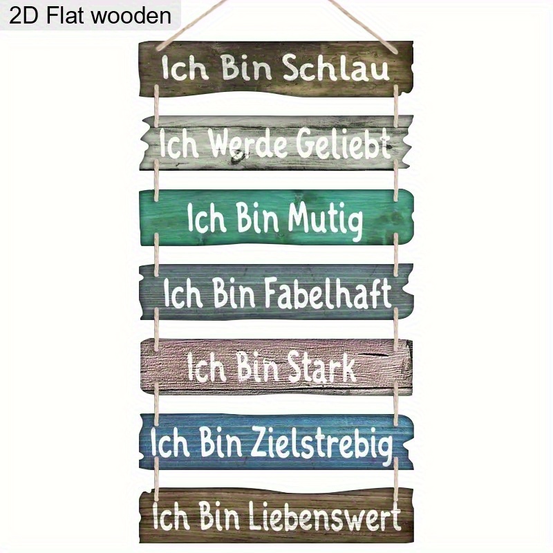 E-shop 2D-Flach, 2D-Flach Deutsches inspirierendes positives motivierendes „Ich bin , ich bin “-Muster-Geschenk-Wand-, Holz-, Tür-,