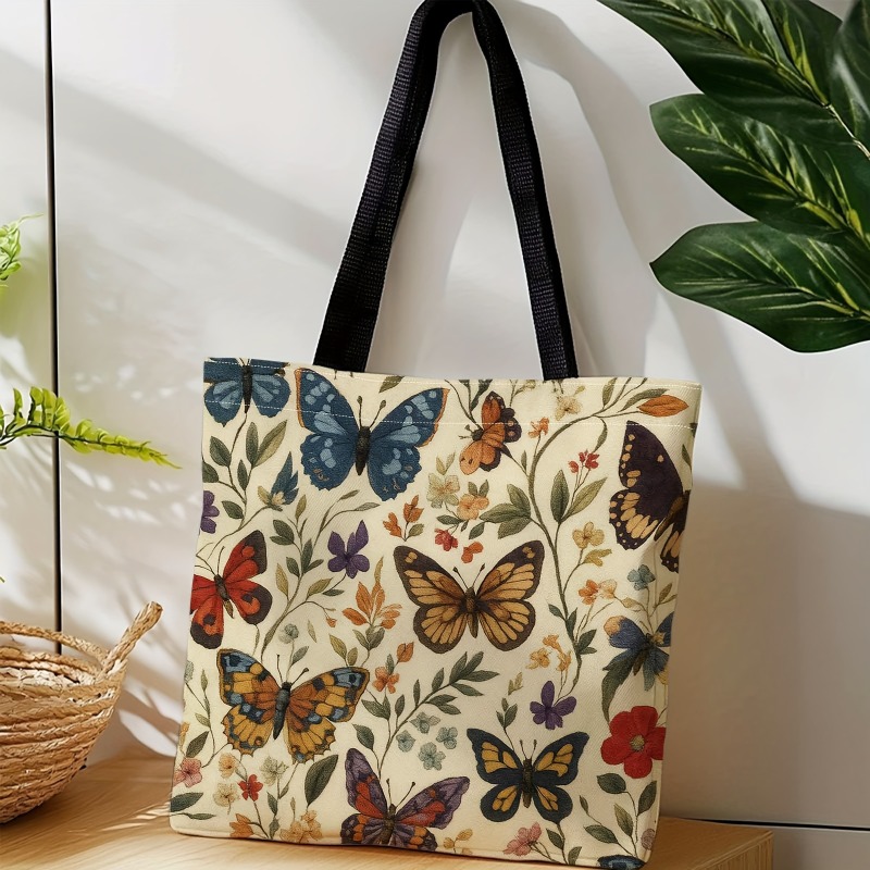 TEMU Single Shoulder Bag, Beige, Colorful Floral Print - Beige Double-handle Shoulder Bag, Suitable For Travel, Picnics, Daily Use - Durable, Machine