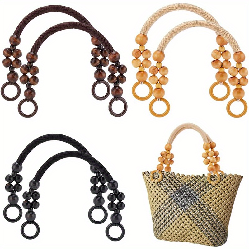 Image of 6pcs Wooden Beaded Bag Handles, 3 Colors Purse Handles Nylon Rope Purse Straps Replacement Bag Handles Purse Handles For Bag Making Shoulder Bag Handbag Diy Crochet Bag, 18 Inch, Diy Wallet Making