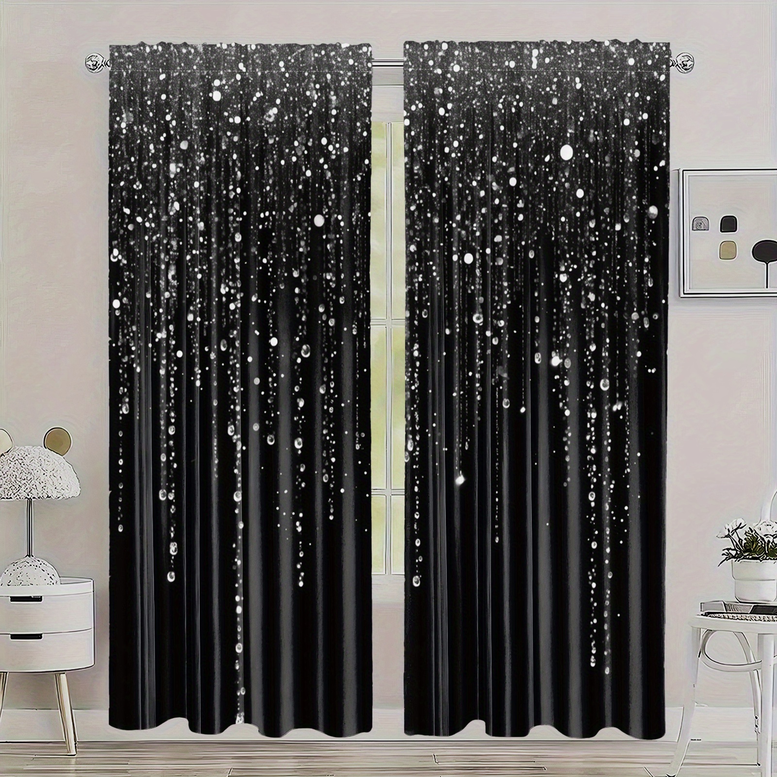 

2pcs Vintage Style Blackout Curtains With , Rod -filtering Drapes For Bedroom, Living Room, Kitchen - Machine Washable Polyester, Sun Protection, Semi-sheer Theme