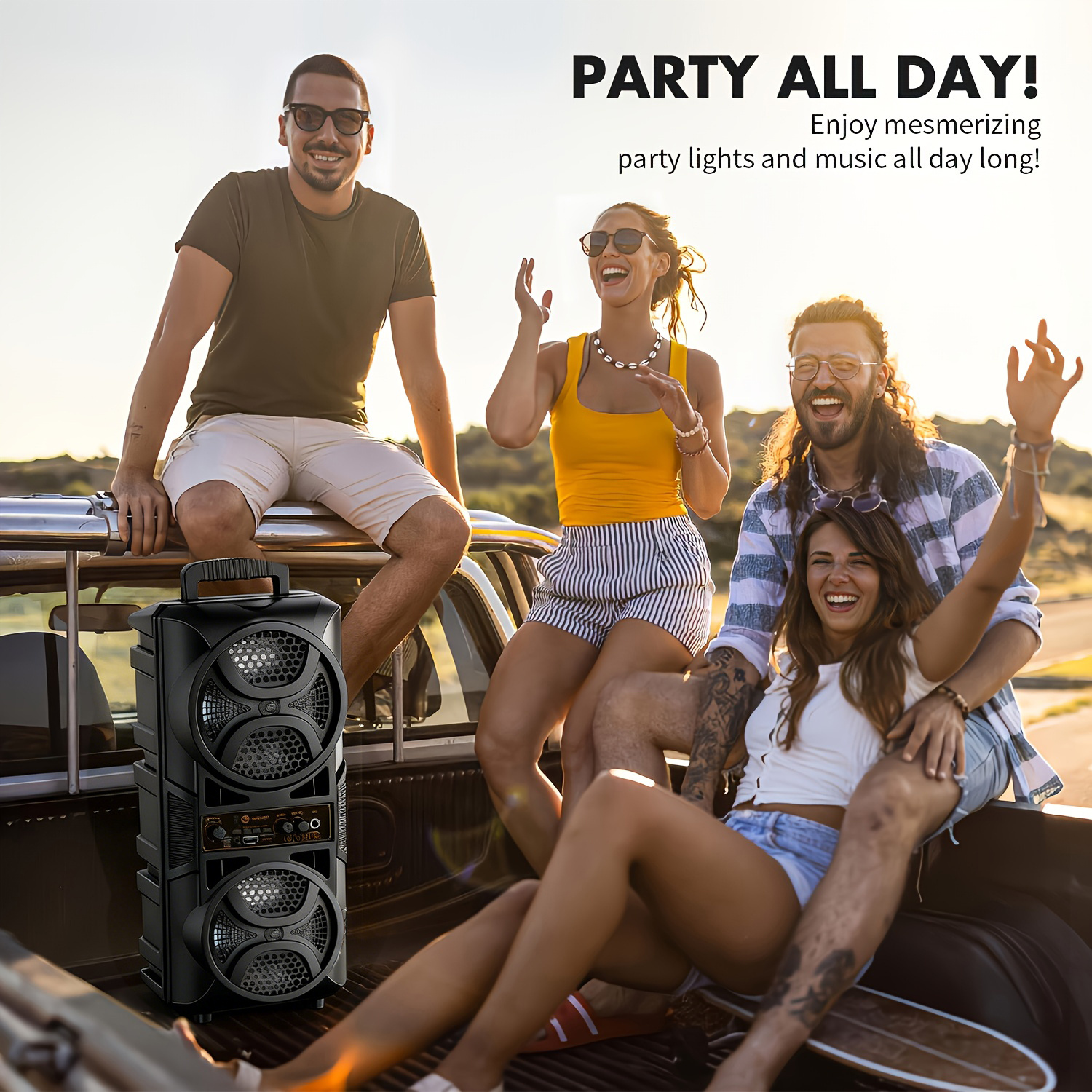 Professional Large Bluetooth Speaker with Microphone, Portable Design with Subwoofer Party Box for JBL, with LED Light, Compatible with BT/USB/TF/AUX/FM/TWS/MIC/EQ Functions, Professional Karaoke. Ideal Gift for Birthdays, Christmas, New Year.