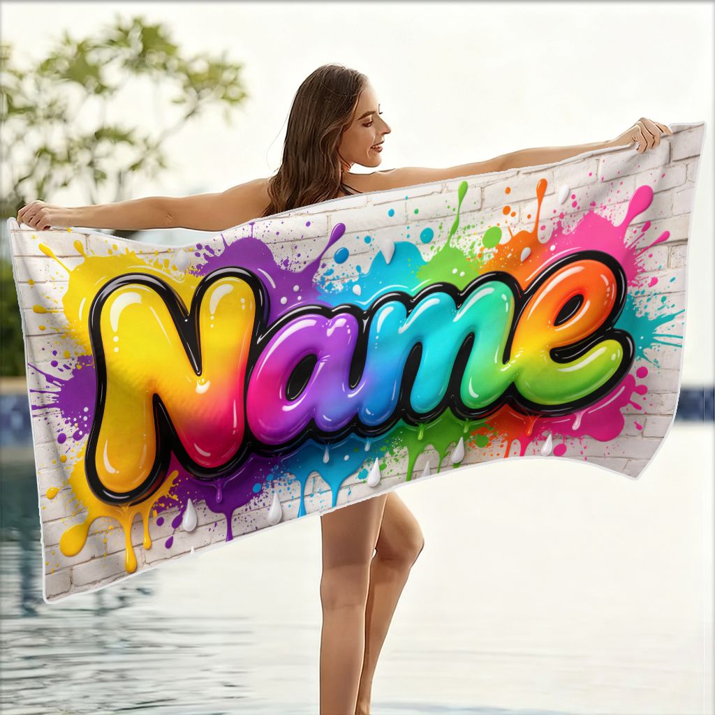 TEMU Telo da spiaggia 1 pz personalizzato con , a tema graffiti stradali colorati, per campeggio, viaggi, accessori da spiaggia, super assorbente,