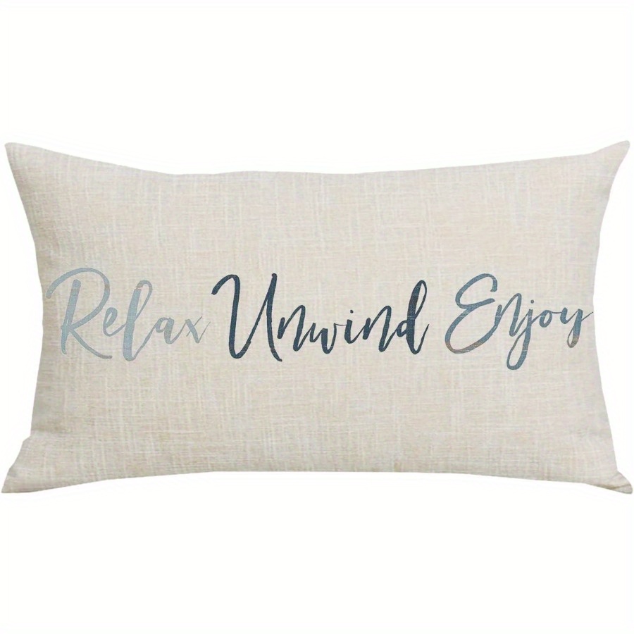 TEMU Couverture d'oreiller lumbar en aquarelle bleue avec du "Relax Unwind " - Style contemporain, lavable en machine en polyester, fermeture à