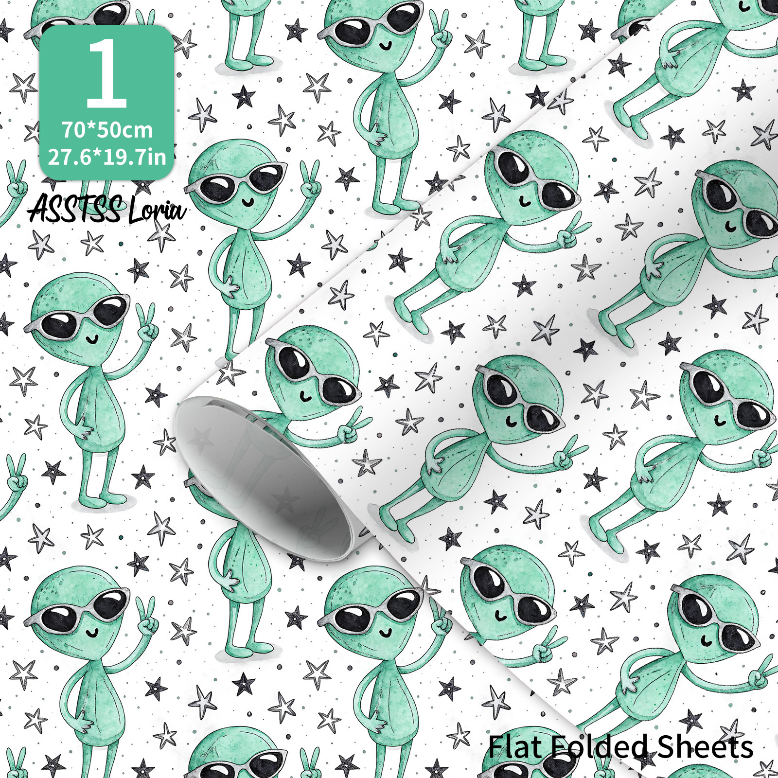 TEMU ASSTSSLORIA - 1 Feuille Aliens Mystérieux, Étoiles, 20X28" Grand Format Premium 105GSM Papier d'Art, Emballage Esthétique pour Anniversaire &