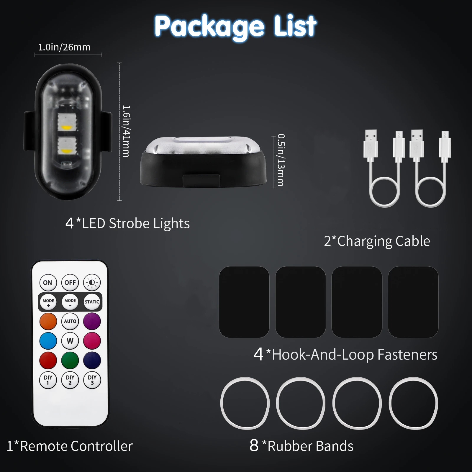 TEMU 4pcs Usb Charging Rgb Atmosphere Light, Wireless Remote Control, 7-color Gradient Flashing, Multiple Mode Switching, Suitable For Car Interior,