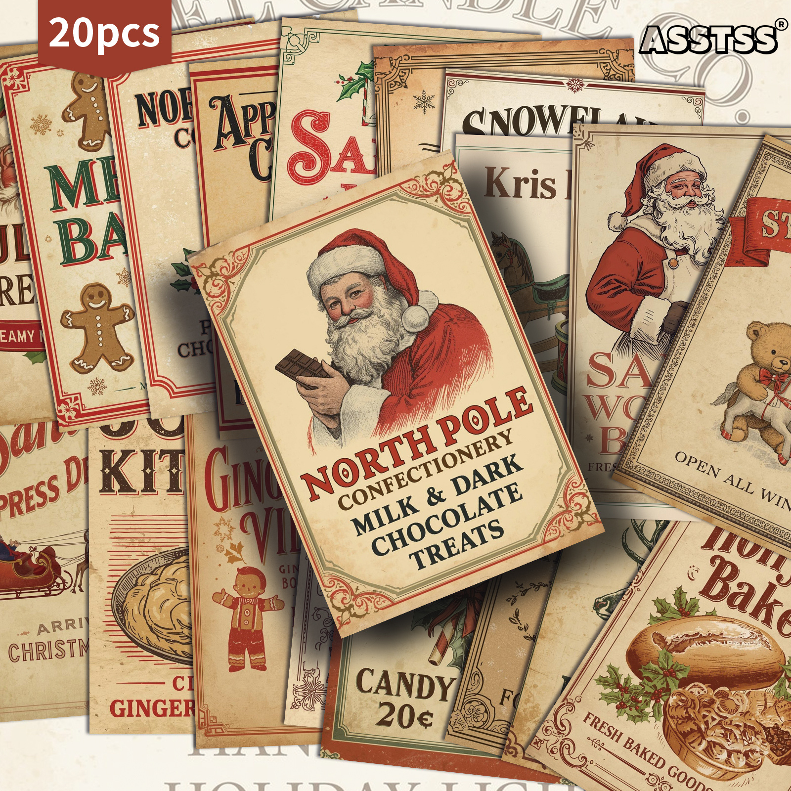 TEMU 20 Cartes Cadeaux Vintage de Noël ASSTSS - 4x6 Pouces - Papier pour , Illustrations Classiques, Cartes Décoratives et Collectionnables pour