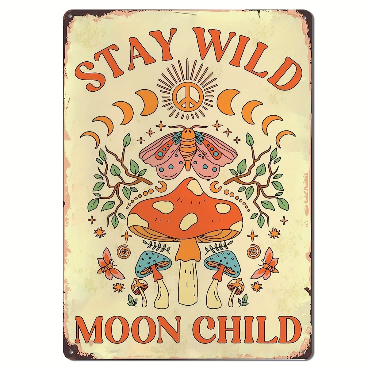 TEMU Décoration murale 2D plate, 1 pièce Wild, Lune, panneau pour enfants, vintage, 5.85X7.8 pouces en bois pour salle de bain, salon
