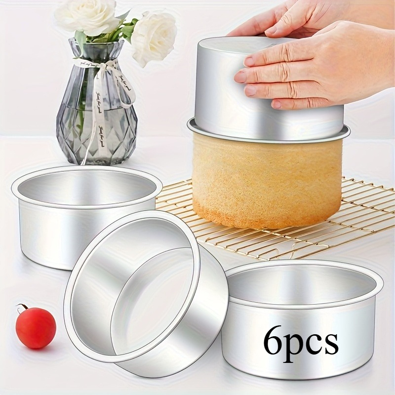 TEMU 4-inch Round Cake Pan Set 6pcs, Fixed Bottom, Aluminum Layer Cake Stand, Dessert Cake, Suitable For Birthday Wedding Christmas , Healthy And