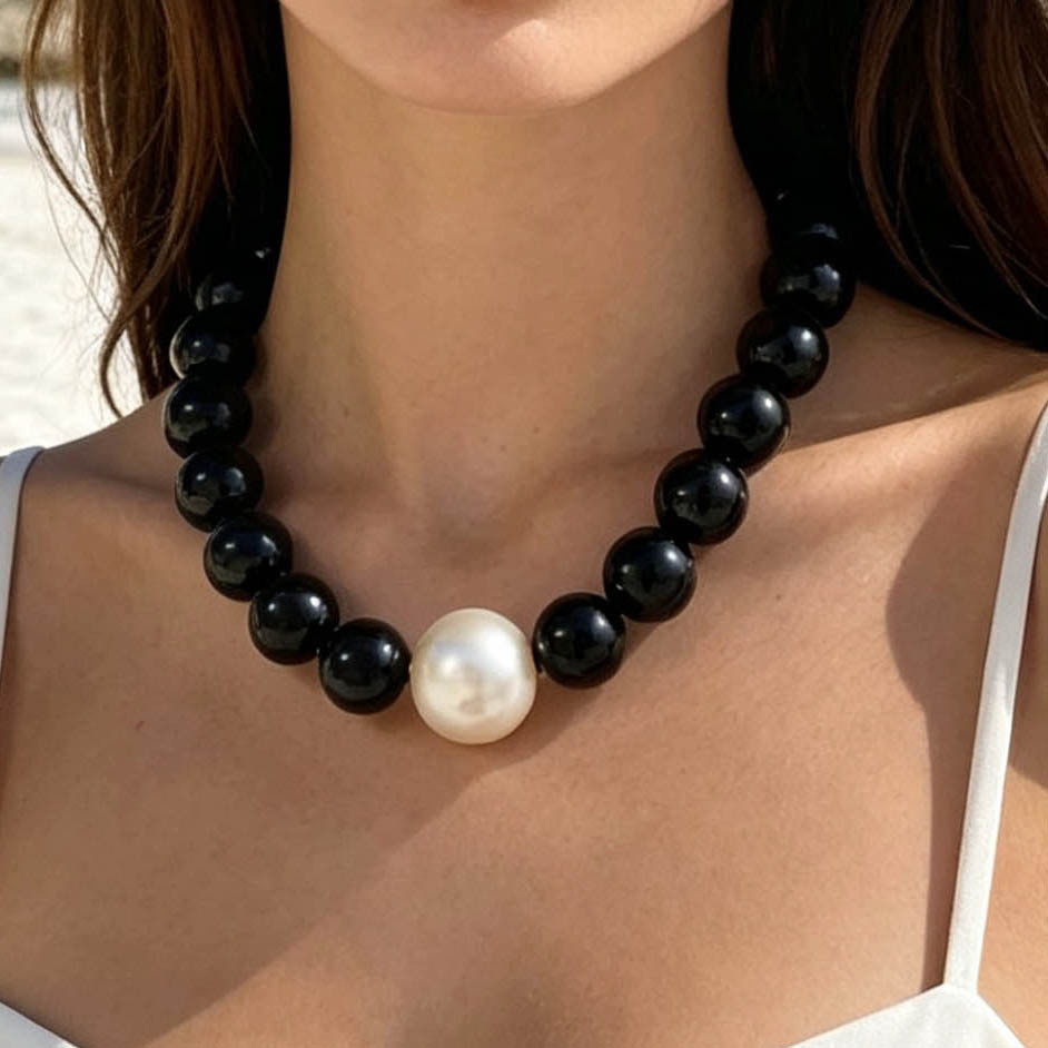 TEMU 1pc Of Simple And Fashionable 1.8cm Round Bead Collarbone Chain, Round Pendant Necklace Suitable For Women' Matching, Perfect Gift For Parties,