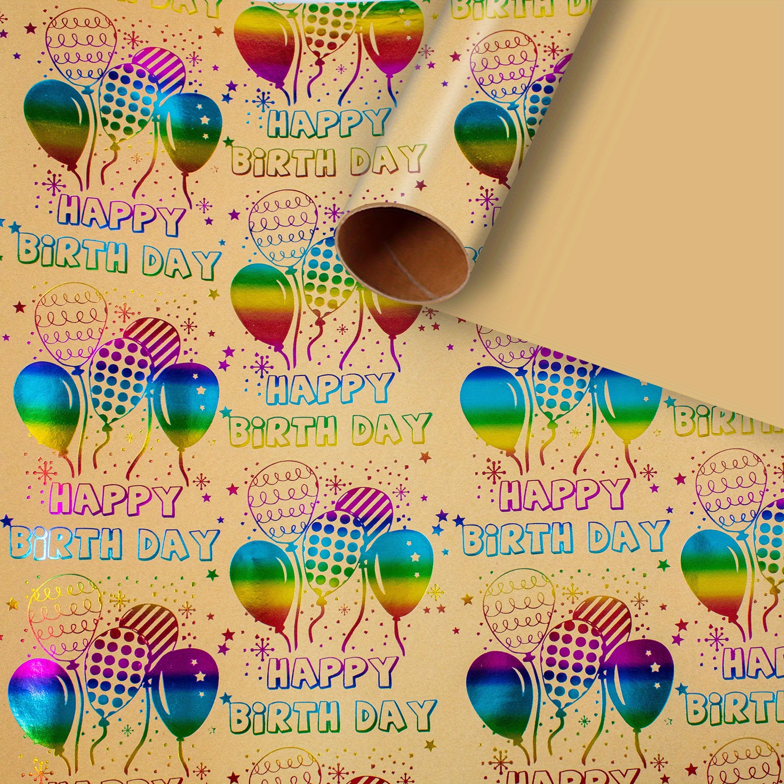 1roll 43.18cm X 3.66meter Colorful Foil Birthday Wrapping Paper Roll- Happy Birthday& Balloon For Parties, Showers, And Celebrations