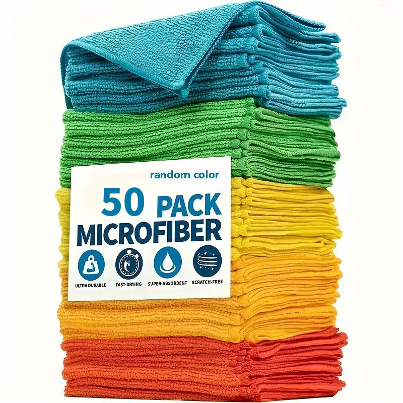TEMU 50pcs Random Color Microfiber Cleaning Cloths - Quick-drying, Absorbent, Streak-free Towels, Cleaning Cloths, Suitable For Kitchen, Bathroom,