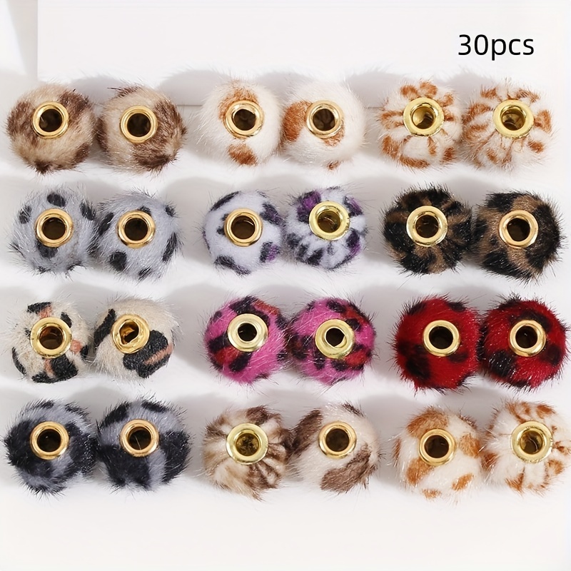 Image of 30pcs Soft Plush Ball Beads With Leopard Print - Fluffy Diy Craft Beads Suitable For Keychains, Pendants, Earrings, Bracelets - Cute -themed Accessory Making Supplies