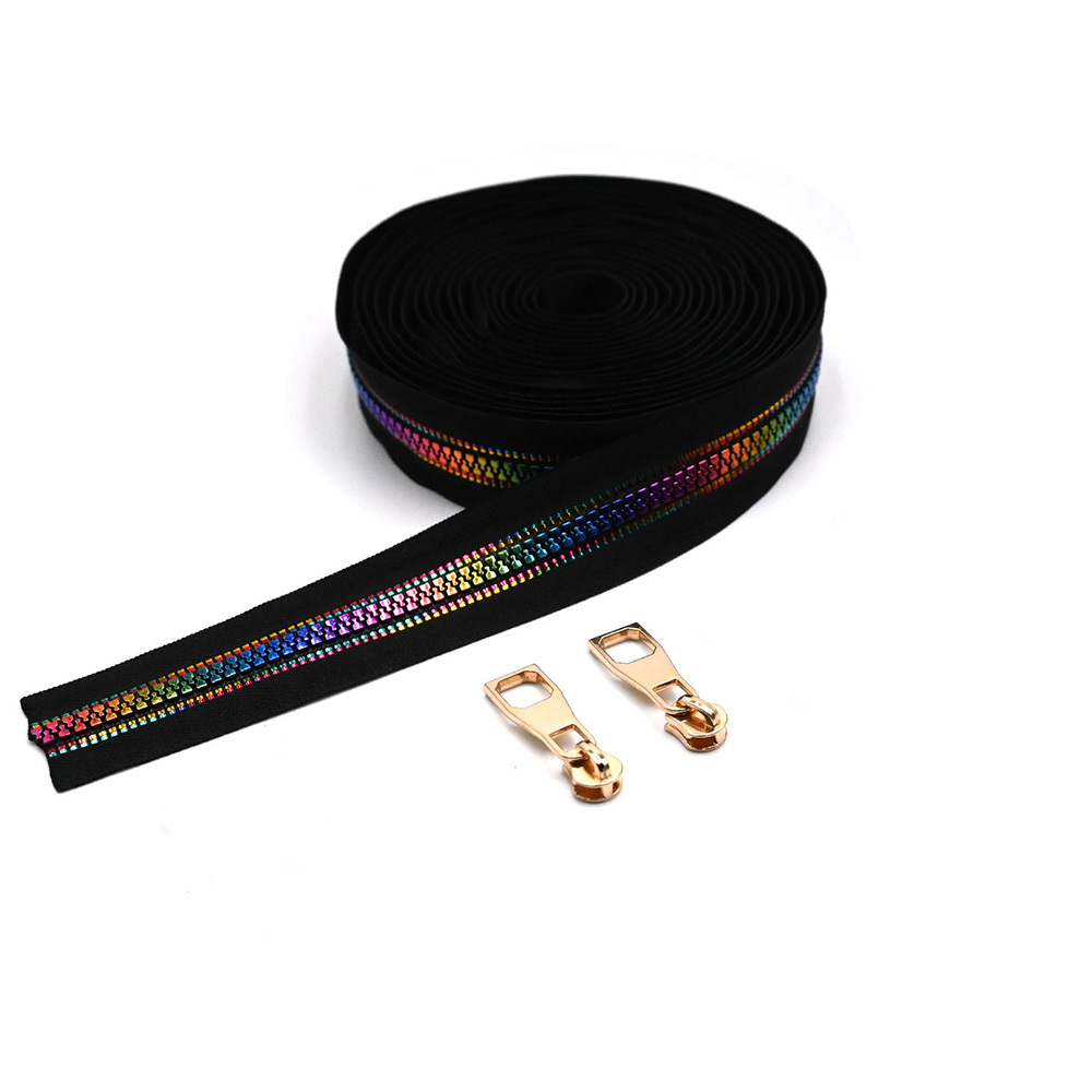 3pcs Set: 2-yard Spools + 2 Corresponding Sliders, Resin Rainbow-tooth Zipper