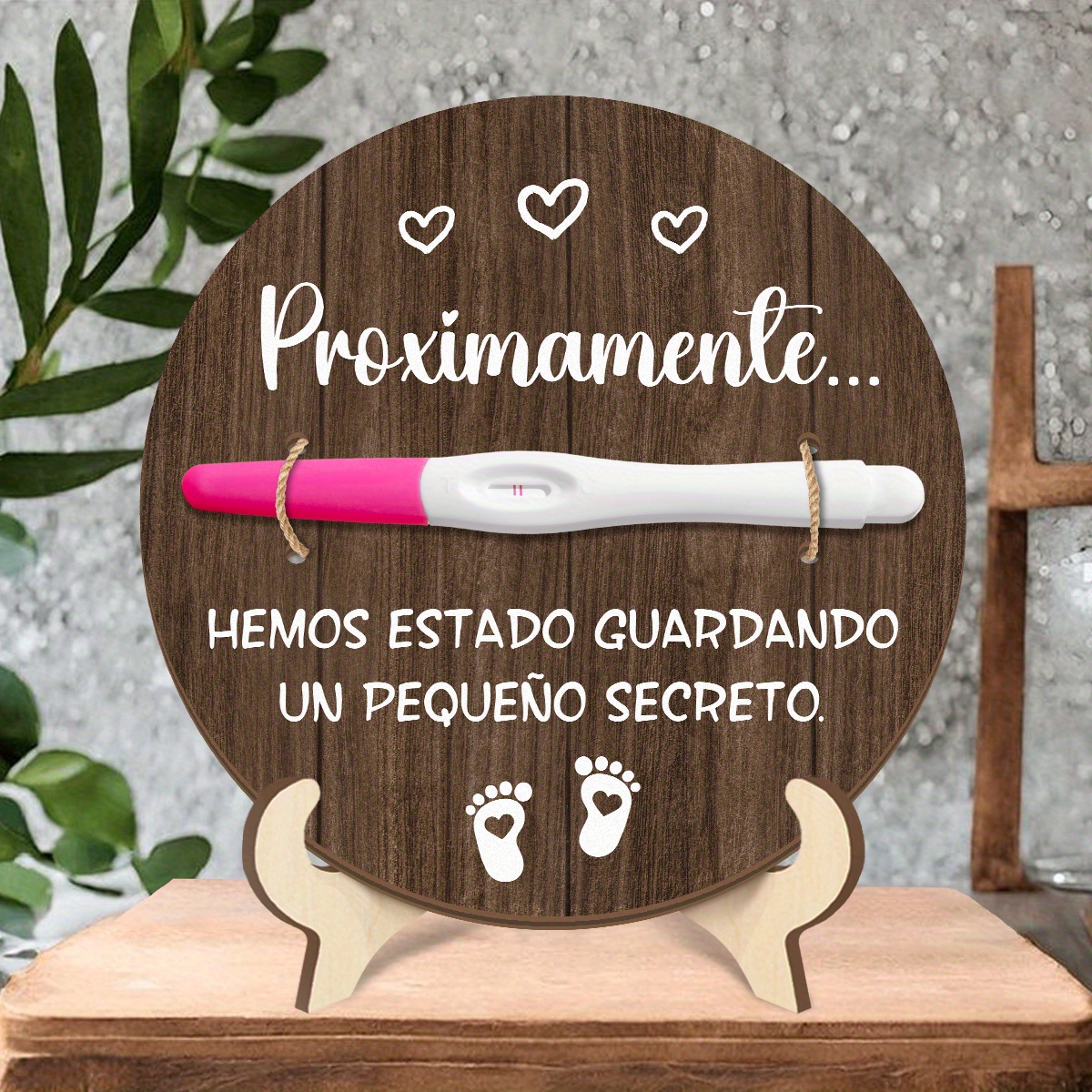 TEMU Letrero de madera para prueba de embarazo con base, un regalo sorpresa para papás para anunciar su embarazo, una forma creativa de la a los