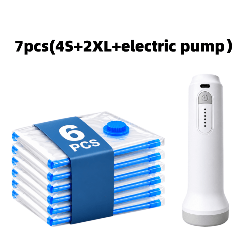 TEMU 3/5/7pcs Vacuum Compression Bag Set And Usb Electric Air Pump, 1500mah Rechargeable, Multiple Sizes Of Compression Storage Bags, Suitable For