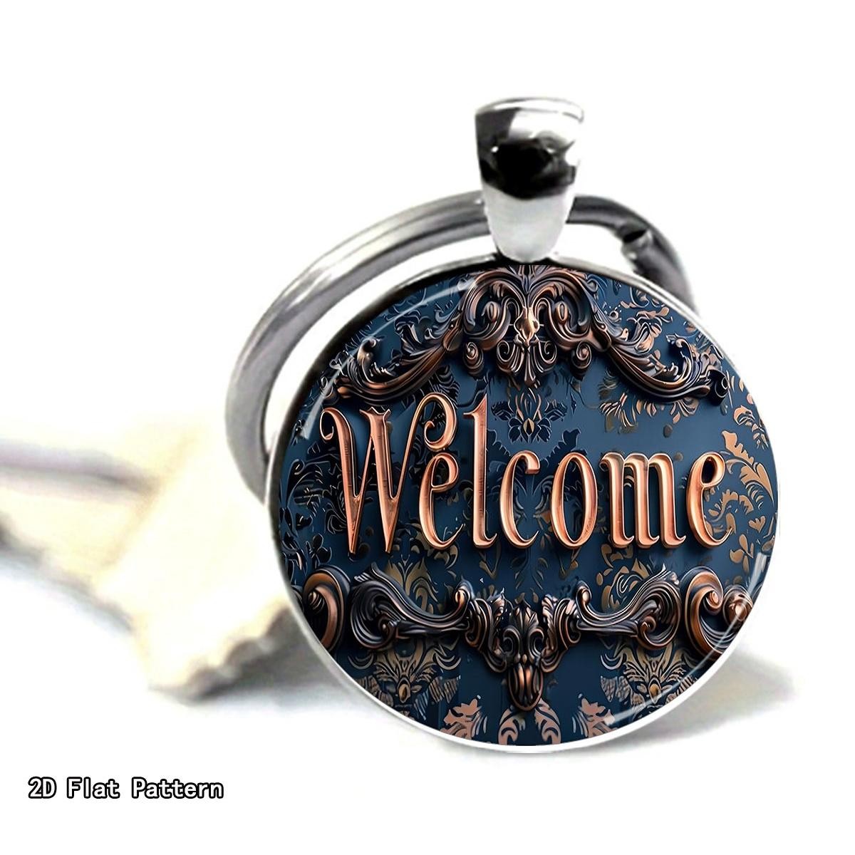 1pc mens keychain   alloy material vintage luxurious design with welcome ornate patterns multiple specifications   suitable for daily use gifting elegant circular key ring for mens additions