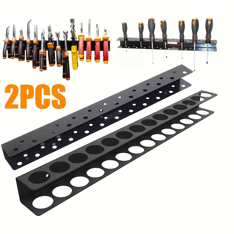 TEMU 2pcs Heavy-duty Metal Tool Rack Space- Screwdrivers And Pliers Storage, Car Cleaning Brush Holder, Wall-mounted Floating Shelves For Garage And