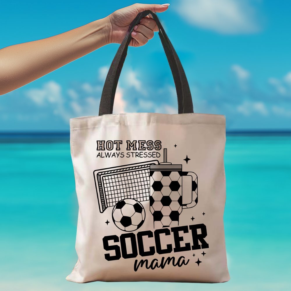 TEMU 1pc 1pcs Piece Soccer Mom Tote Bag - Large Capacity Durable Bag Suitable For Christmas, Halloween, Thanksgiving, Easter, Valentine's Day, Mardi
