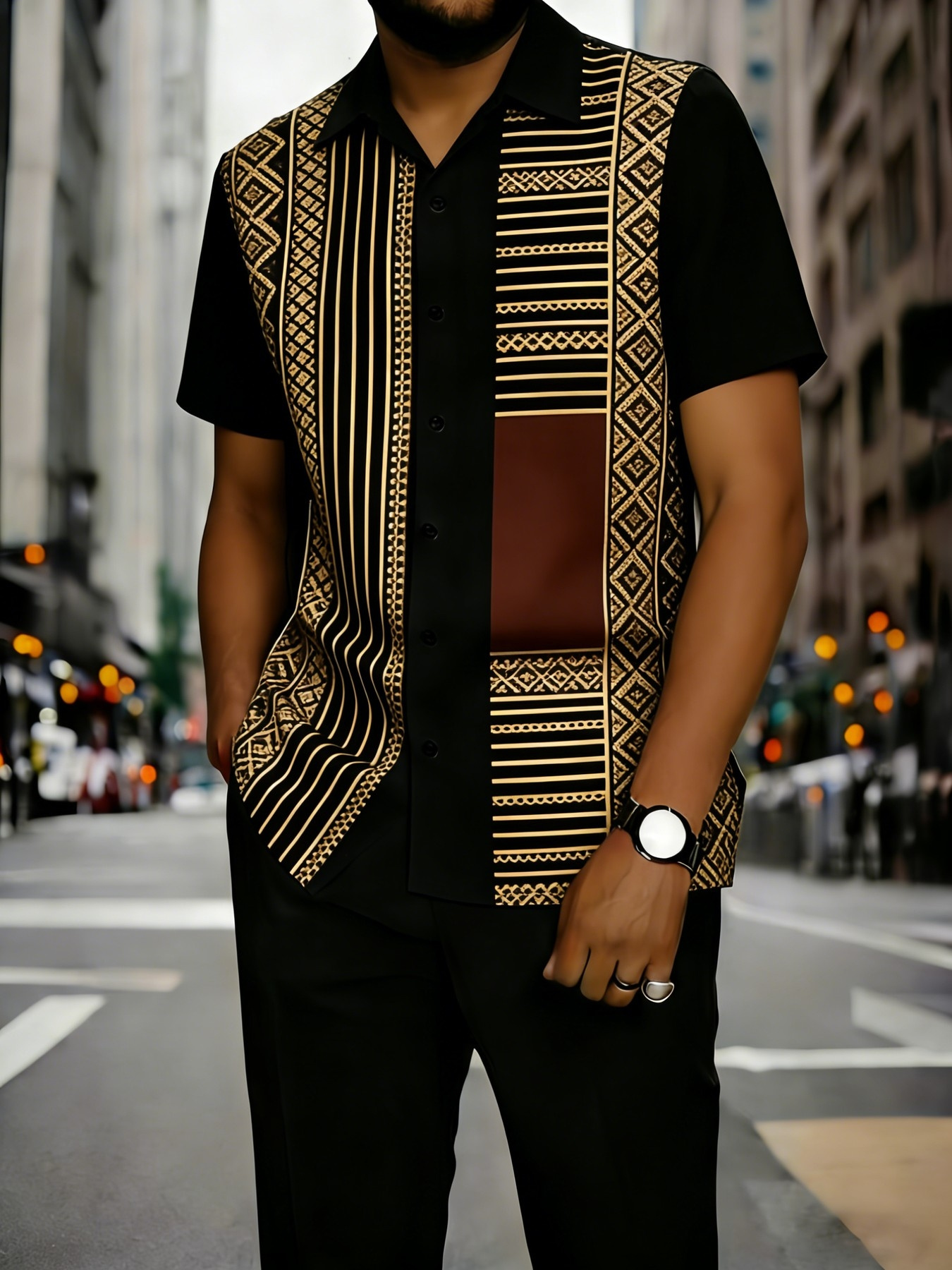 1* (Pants Not Included), European And American *'S Casual Geometric Print Pattern Short-Sleeve Shirt *'S Outdoor Casual Fitness Loose Sports Outdoor Gift Comfortable Casual Shirt Top, Plus Size