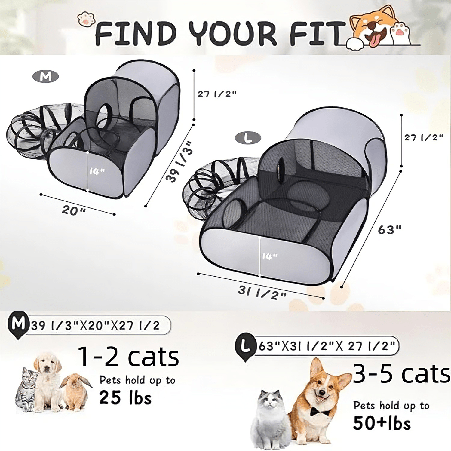 Mobile Cat Enclosure with Tunnel and Two Sections