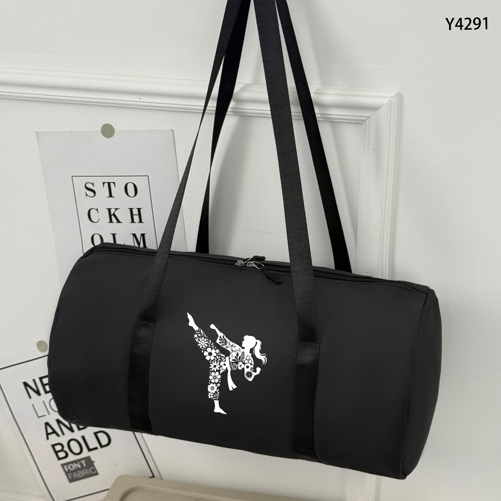 TEMU 1pc Fashion Easy Large Capacity Sports Men's Tote Bag, Gym Bag, Yoga Bag, Minimalist White Line Floral Taekwondo Women Silhouette Print, With
