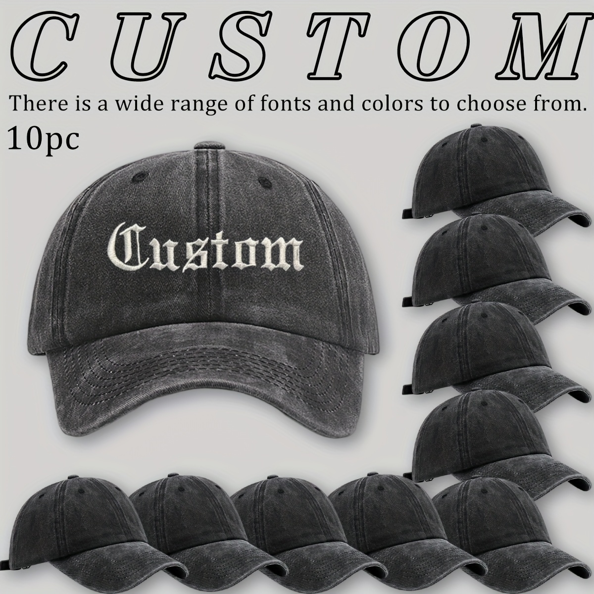 10pcs Custom Baseball Caps with Logo/Text