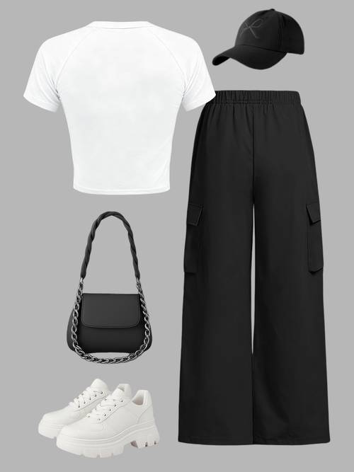 conjunto de verão e para meninas 2 peças: camiseta estilo - com estampa de de com calças cargo casuais, perfeito para passeios diários, de meninas e outras ocasiões relaxadas, perfeito para ao ar livre