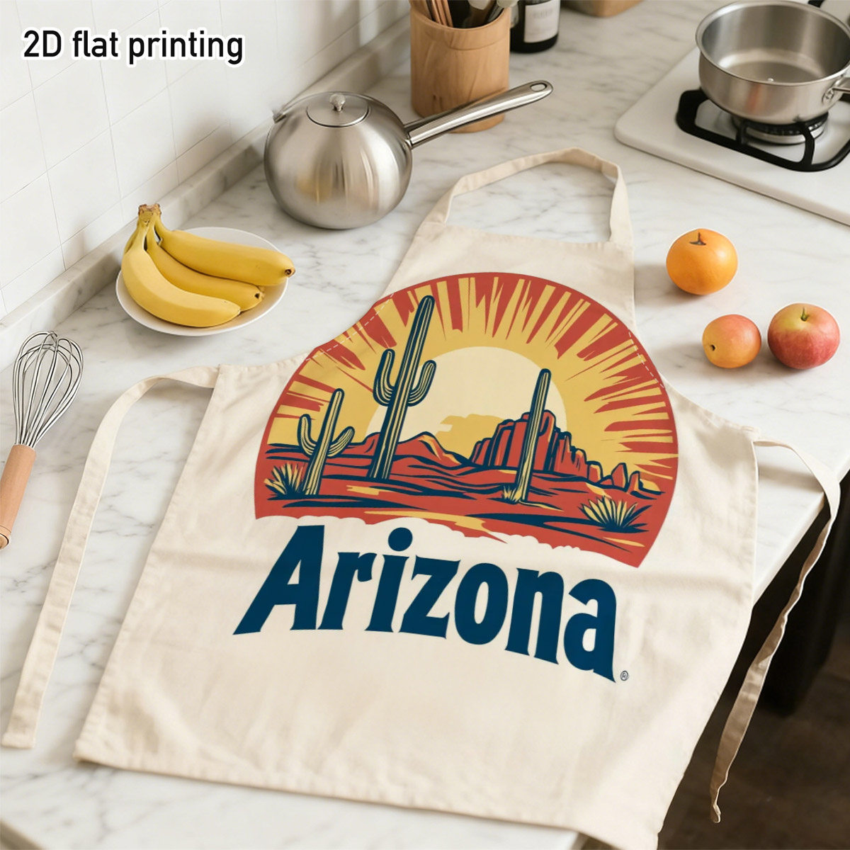 1   grembiule con paesaggio del   dellarizona con design di cactus e   di sole - grembiule da   stile sud-  per cucinare, cuocere  , per casa, feste a tema arizona - idea regalo per   del  , piatto 2d