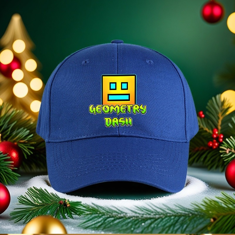 TEMU Geometry Dash Logo & Iconic Characters Print Adjustable Trucker Hat - Lightweight Polyester Cap For , Gaming-themed Headgear With Iconic Green