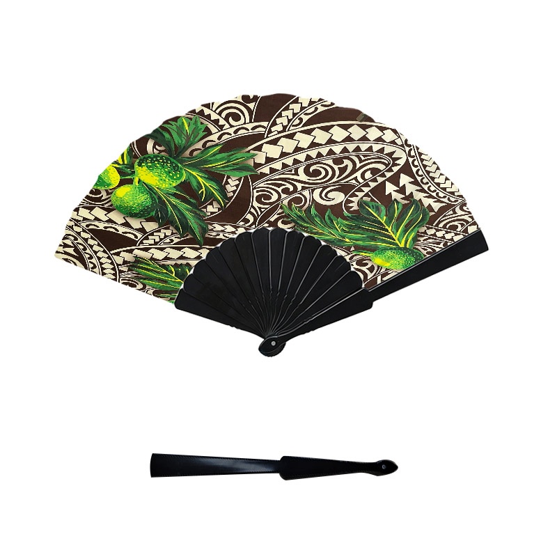 TEMU 1pc Tropical Polynesian Tribal Print Hand Fan - Folding Cooling Fan Suitable For Beach, Themed Parties, Hawaiian Luau Decor, Lightweight Plastic