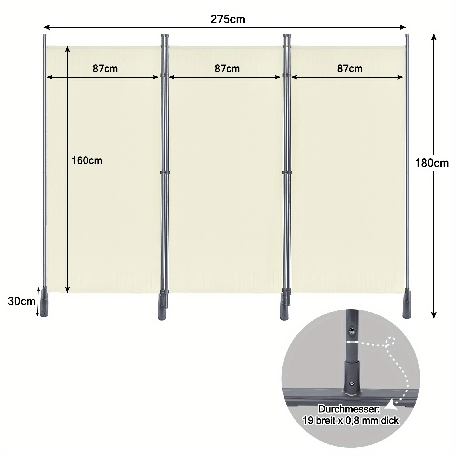 Paravent Privacy Screen Partition Wall Privacy Screen, Height 180cm Adjustable Partition Wall Room Divider For Offices Balcony