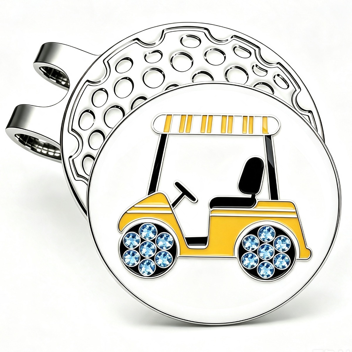 TEMU Marque-balle de avec pince à chapeau magnétique argentée - chariot de jaune avec roues à scintillants - Accessoire de en métal durable - Cadeau