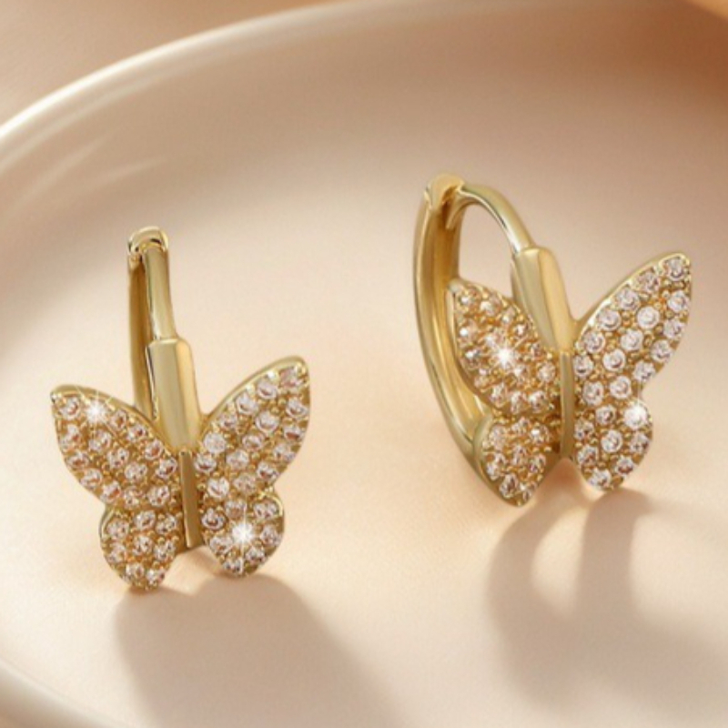 Elegant Full Pave Zirconia Butterfly Hoop Earrings