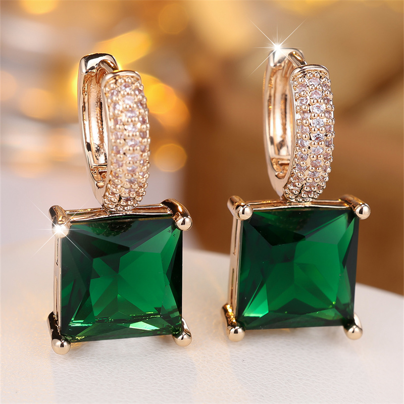 Image of 1 Pair Golden Cut Green Earrings Zirconia Drop Earrings Valentine's Day Jewelry