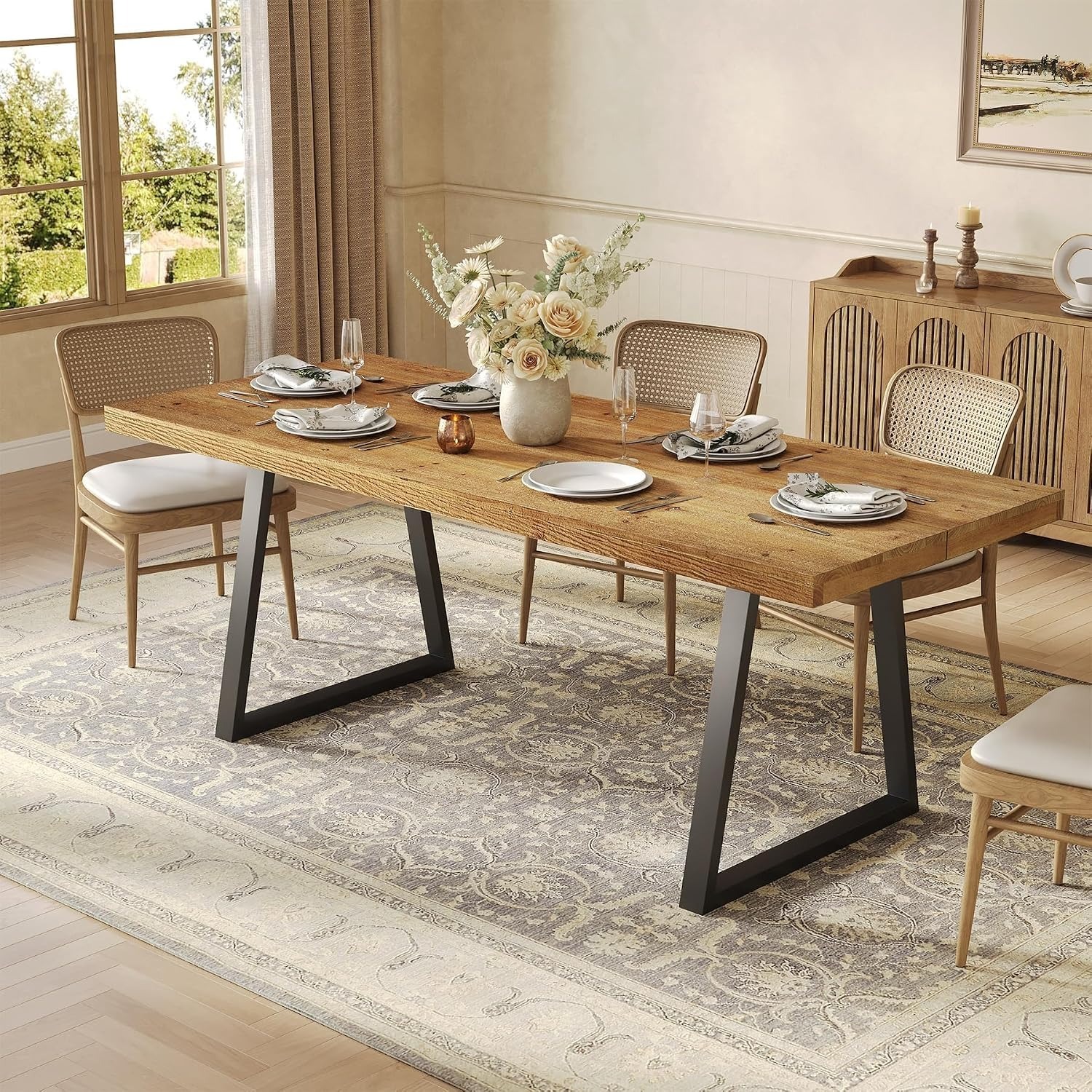 Industrial Style Dining Table For 4-6 People, 160cm Long, Rectangular Solid Wood Kitchen Table With Sturdy Metal Legs, Ideal For Home, Dining Room, And Small Spaces, Rustic Brown