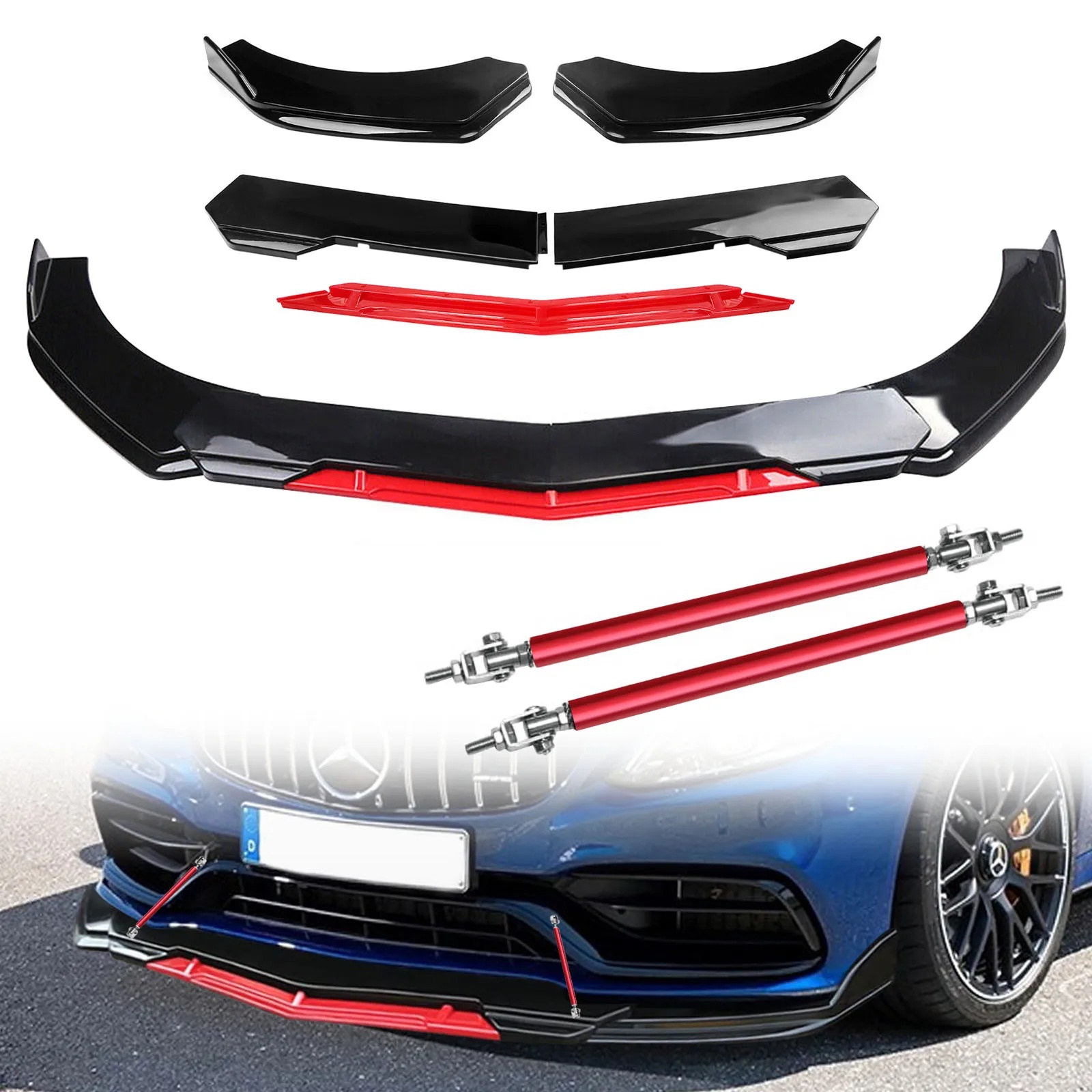 TEMU Universal Front Bumper Spoiler, Chinese Bumper Body Kits, Carbon Fiber Rods, Black Abs Car Splitter, 2pcs 20mm, 5pcs