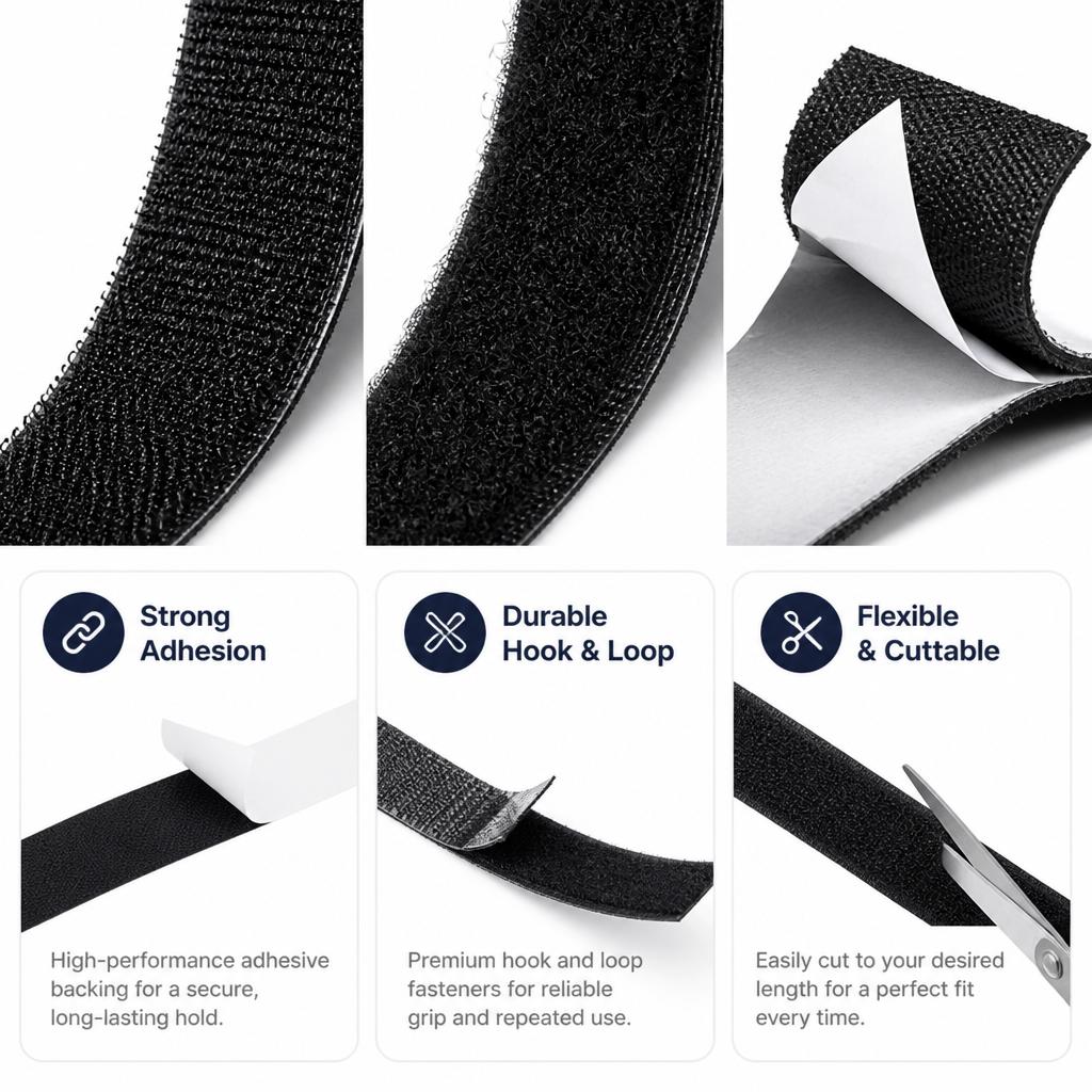 Self Adhesive Back to Back Hook and Loop Cable Tie Roll