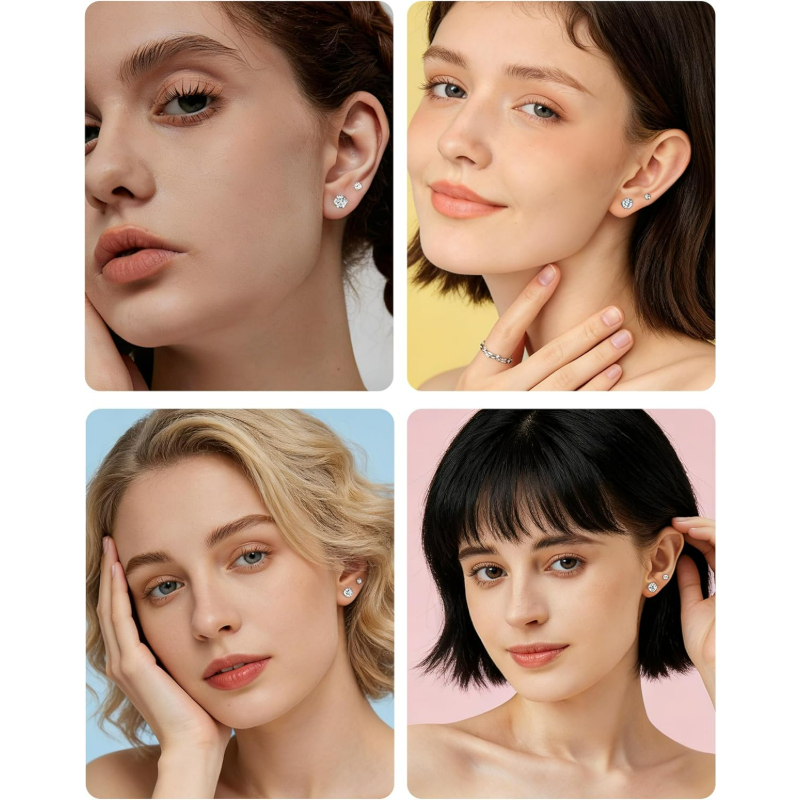 6 Pairs Cubic Zirconia Stud Earrings Set for Women