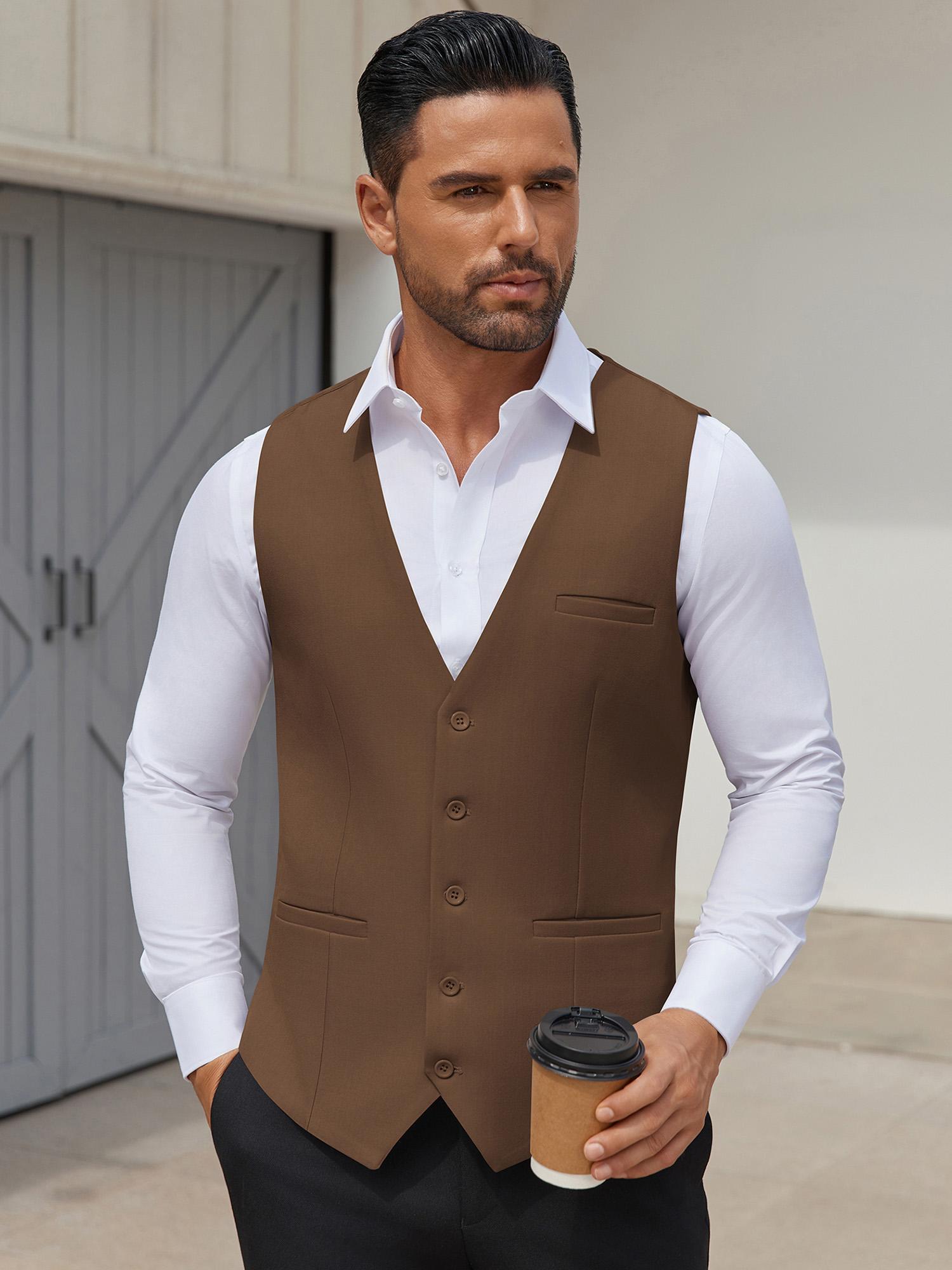 slim fit dress slacks Zegarie Suit Separates Tan Solid Men's Vests Tan / 56 / MV346-05