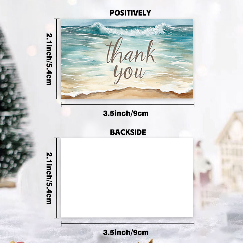 TEMU 50 stuks, Bedankkaarten met Oceaangolf en Strand, Wenskaarten, Kleine Visitekaartjes, Cadeauverpakkingslabels, Cadeauversieringskaarten,