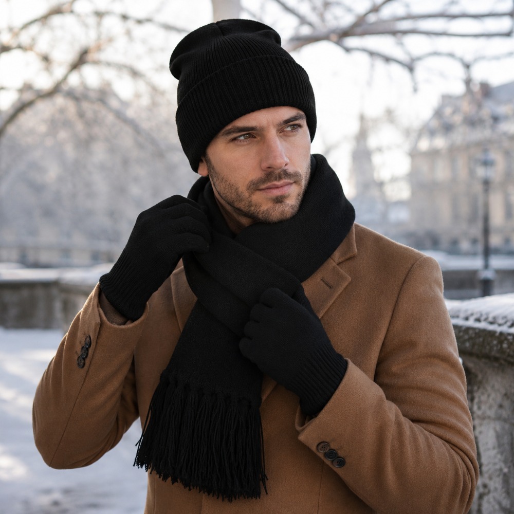 TEMU Ensemble 3 pièces unisexe en , comprenant un bonnet à , un foulard à pompon et des gants pour d'hiver, et quotidiennes
