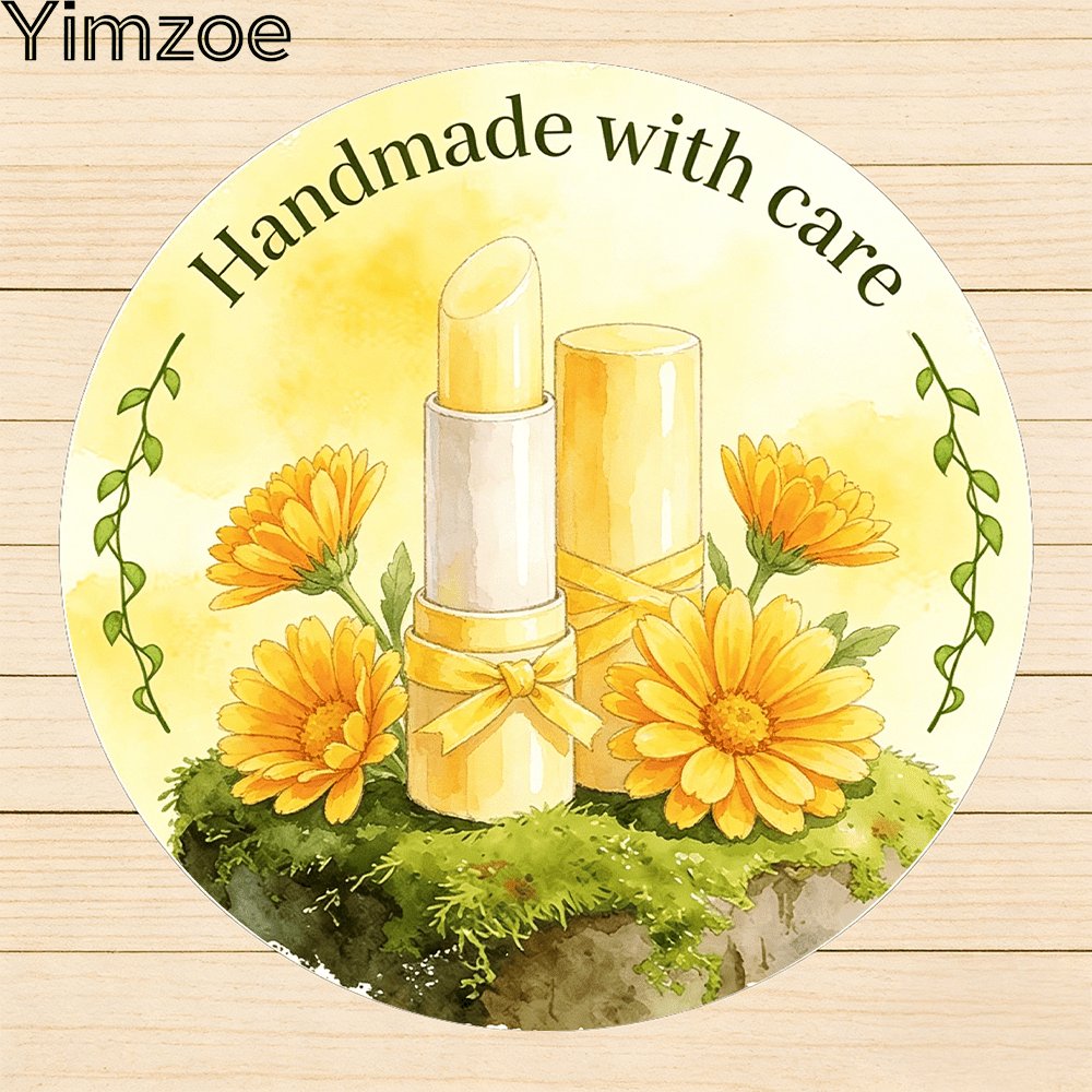 TEMU Yimzoe Handmade Calendula Lip Balm Stickers Suitable For Small Business, Diy Crafts, Scrapbooking & Planner Decor - Aesthetic Round Labels For