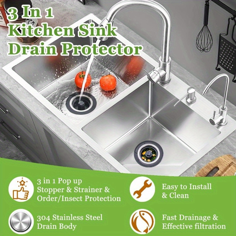 of a kitchen sink drain strainer and stopper made of stainless steel for a standard 3 1 2 inch drain details 5