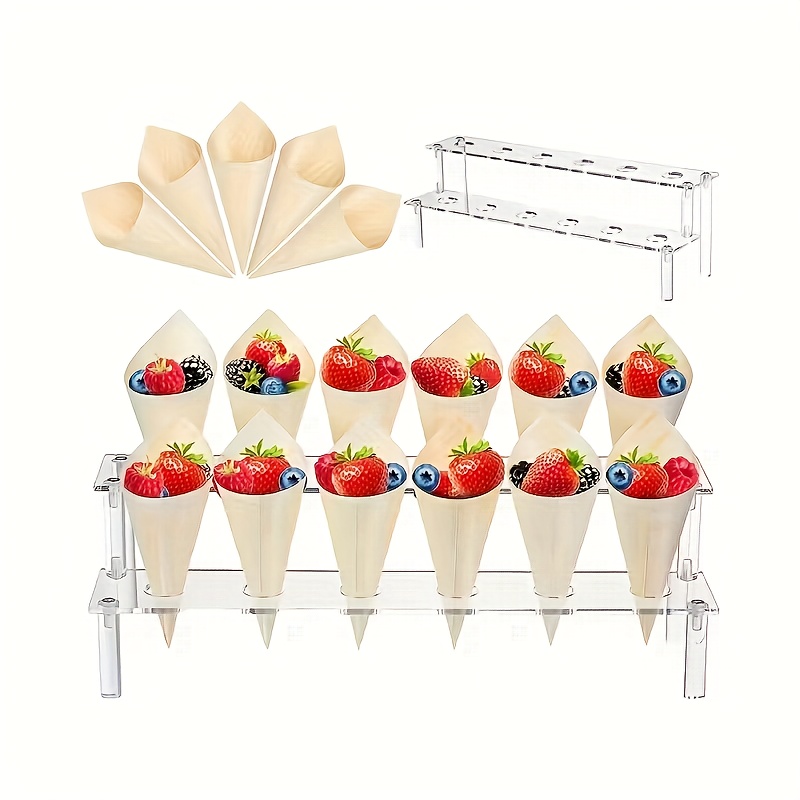 Image of 12-hole Acrylic Cone Stand Transparent, Popcorn And Dessert Display Stand, Portable And Detachable Decoration, Suitable For Birthdays, Weddings, And Parties, Thanksgiving Decoration